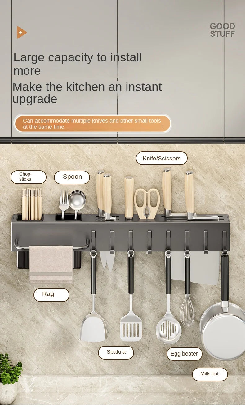 Tool-free Kitchen Shelf, Kitchen Accessories, Multifunctional Wall-mounted Chopstick Holder, Storage for Knives and Tools