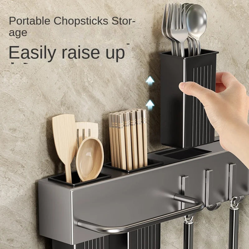 Tool-free Kitchen Shelf, Kitchen Accessories, Multifunctional Wall-mounted Chopstick Holder, Storage for Knives and Tools