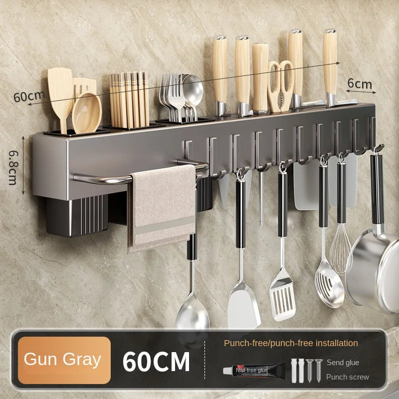 Tool-free Kitchen Shelf, Kitchen Accessories, Multifunctional Wall-mounted Chopstick Holder, Storage for Knives and Tools