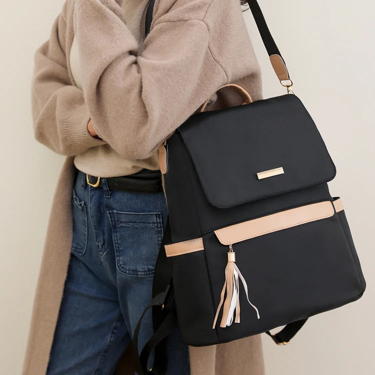 1 Anti-Theft Medium-Sized Classic Backpack With Black Minimalist Adjustable Shoulder Straps, Perfect For Outdoor, Travel, And Ba