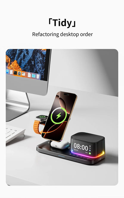 Qi2.2 25W 5 in 1 Magnetic Wireless Charger Stand Bluetooth Speaker Fast Charging For iPhone 17 Pro Apple Samsung Watch 2-9 SE