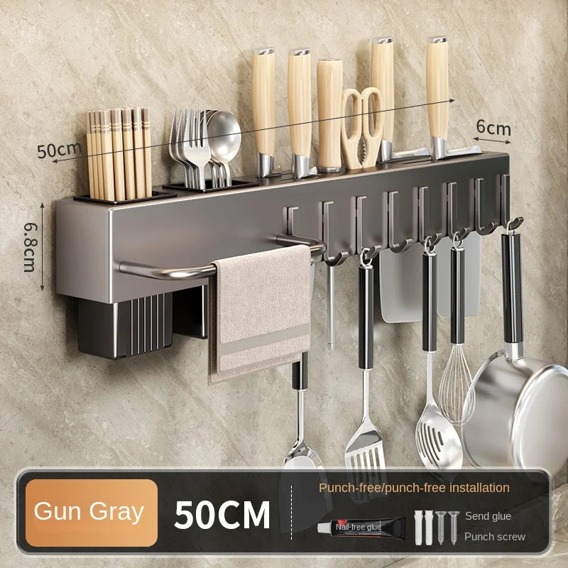 Tool-free Kitchen Shelf, Kitchen Accessories, Multifunctional Wall-mounted Chopstick Holder, Storage for Knives and Tools