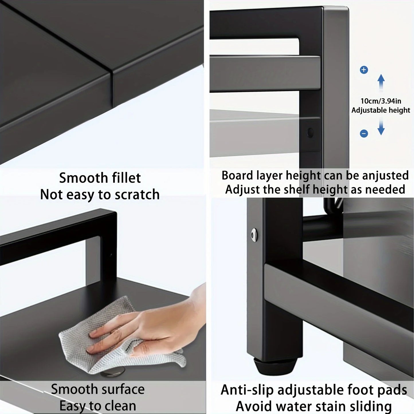 Expandable Microwave Shelf, Microwave Holder with 6 Hooks, Kitchen Storage Rack, Baking Rack, Extendable 40-64cm