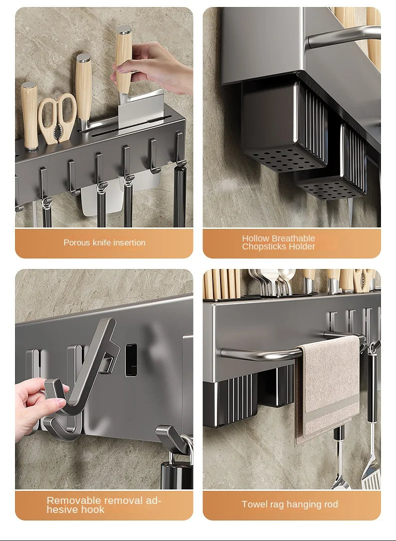 Tool-free Kitchen Shelf, Kitchen Accessories, Multifunctional Wall-mounted Chopstick Holder, Storage for Knives and Tools