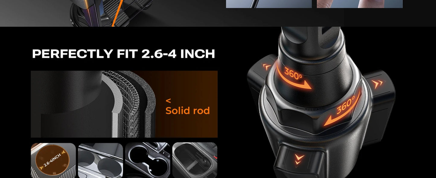 Upgraded Cup Phone Holder – 360° Adjustable Fits all 4-7" Phones in Cars golf Carts & Cradles Universal Car Mount.Car Holder