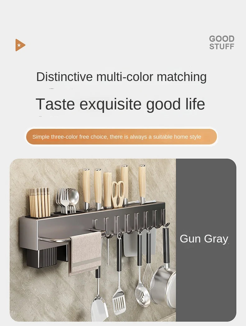 Tool-free Kitchen Shelf, Kitchen Accessories, Multifunctional Wall-mounted Chopstick Holder, Storage for Knives and Tools