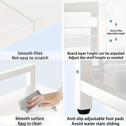 Expandable Microwave Shelf, Microwave Holder with 6 Hooks, Kitchen Storage Rack, Baking Rack, Extendable 40-64cm