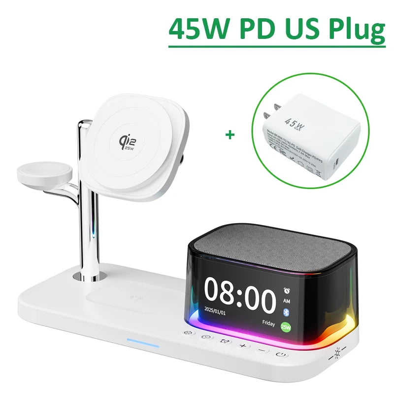 Qi2.2 25W 5 in 1 Magnetic Wireless Charger Stand Bluetooth Speaker Fast Charging For iPhone 17 Pro Apple Samsung Watch 2-9 SE