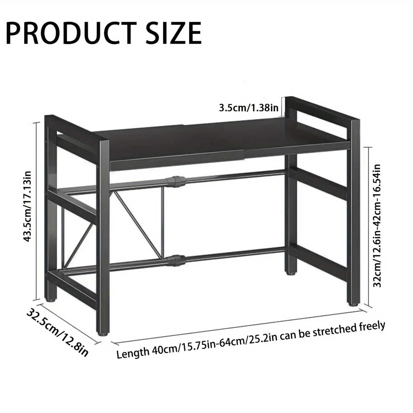 Expandable Microwave Shelf, Microwave Holder with 6 Hooks, Kitchen Storage Rack, Baking Rack, Extendable 40-64cm