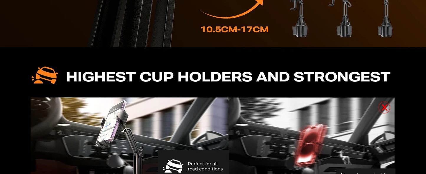 Upgraded Cup Phone Holder – 360° Adjustable Fits all 4-7" Phones in Cars golf Carts & Cradles Universal Car Mount.Car Holder