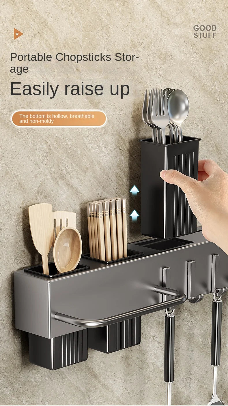 Tool-free Kitchen Shelf, Kitchen Accessories, Multifunctional Wall-mounted Chopstick Holder, Storage for Knives and Tools