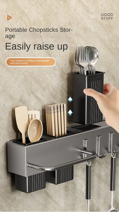 Tool-free Kitchen Shelf, Kitchen Accessories, Multifunctional Wall-mounted Chopstick Holder, Storage for Knives and Tools