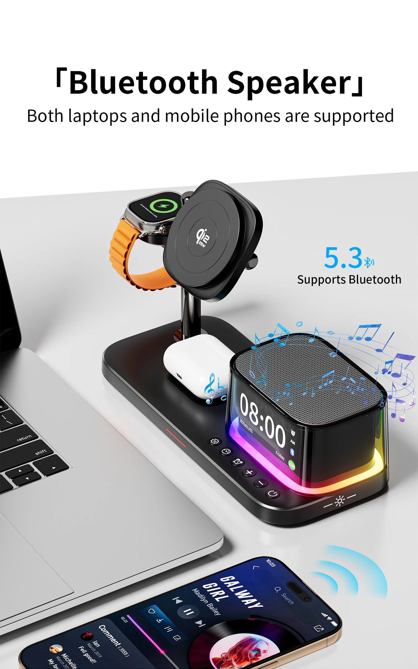 Qi2.2 25W 5 in 1 Magnetic Wireless Charger Stand Bluetooth Speaker Fast Charging For iPhone 17 Pro Apple Samsung Watch 2-9 SE