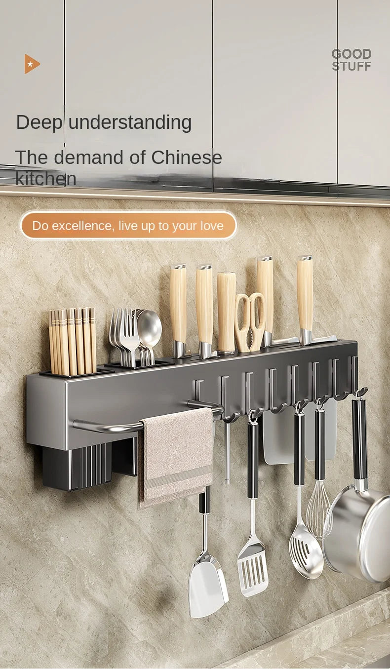 Tool-free Kitchen Shelf, Kitchen Accessories, Multifunctional Wall-mounted Chopstick Holder, Storage for Knives and Tools