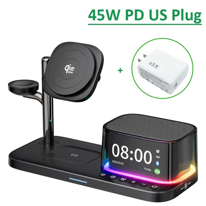 Qi2.2 25W 5 in 1 Magnetic Wireless Charger Stand Bluetooth Speaker Fast Charging For iPhone 17 Pro Apple Samsung Watch 2-9 SE