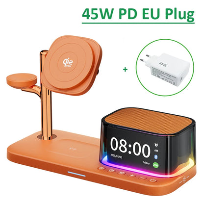 Qi2.2 25W 5 in 1 Magnetic Wireless Charger Stand Bluetooth Speaker Fast Charging For iPhone 17 Pro Apple Samsung Watch 2-9 SE