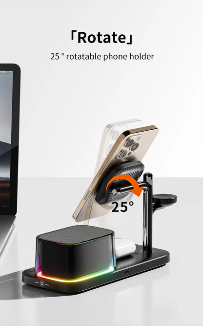 Qi2.2 25W 5 in 1 Magnetic Wireless Charger Stand Bluetooth Speaker Fast Charging For iPhone 17 Pro Apple Samsung Watch 2-9 SE