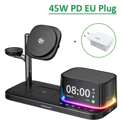 Qi2.2 25W 5 in 1 Magnetic Wireless Charger Stand Bluetooth Speaker Fast Charging For iPhone 17 Pro Apple Samsung Watch 2-9 SE