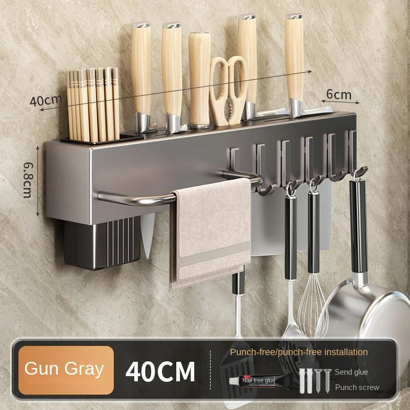 Tool-free Kitchen Shelf, Kitchen Accessories, Multifunctional Wall-mounted Chopstick Holder, Storage for Knives and Tools