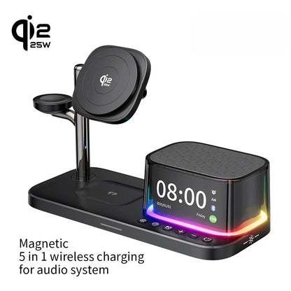 Qi2.2 25W 5 in 1 Magnetic Wireless Charger Stand Bluetooth Speaker Fast Charging For iPhone 17 Pro Apple Samsung Watch 2-9 SE