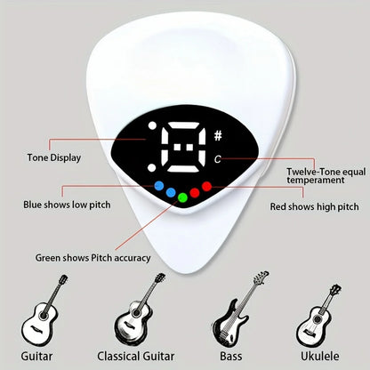 2-in-1 Guitar Pick & Tuner - Portable, Multi-Purpose Pitch Calibrator for Folk Guitars and Ukuleles, 12-Tone Equal Temperament,