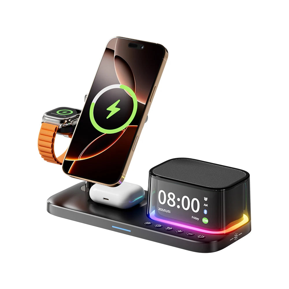 Qi2.2 25W 5 in 1 Magnetic Wireless Charger Stand Bluetooth Speaker Fast Charging For iPhone 17 Pro Apple Samsung Watch 2-9 SE