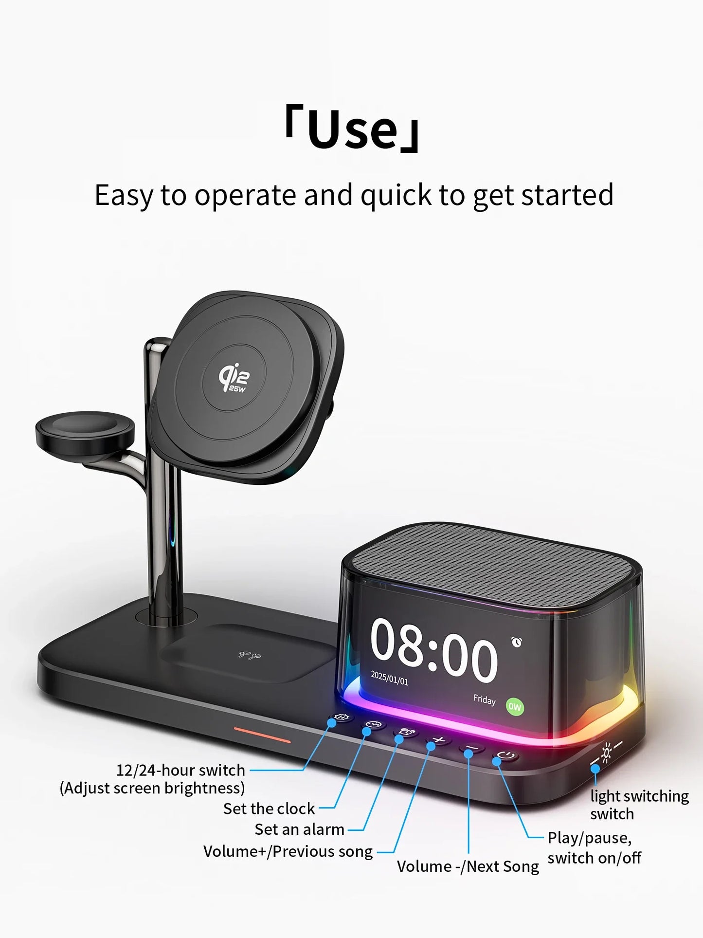 Qi2.2 25W 5 in 1 Magnetic Wireless Charger Stand Bluetooth Speaker Fast Charging For iPhone 17 Pro Apple Samsung Watch 2-9 SE
