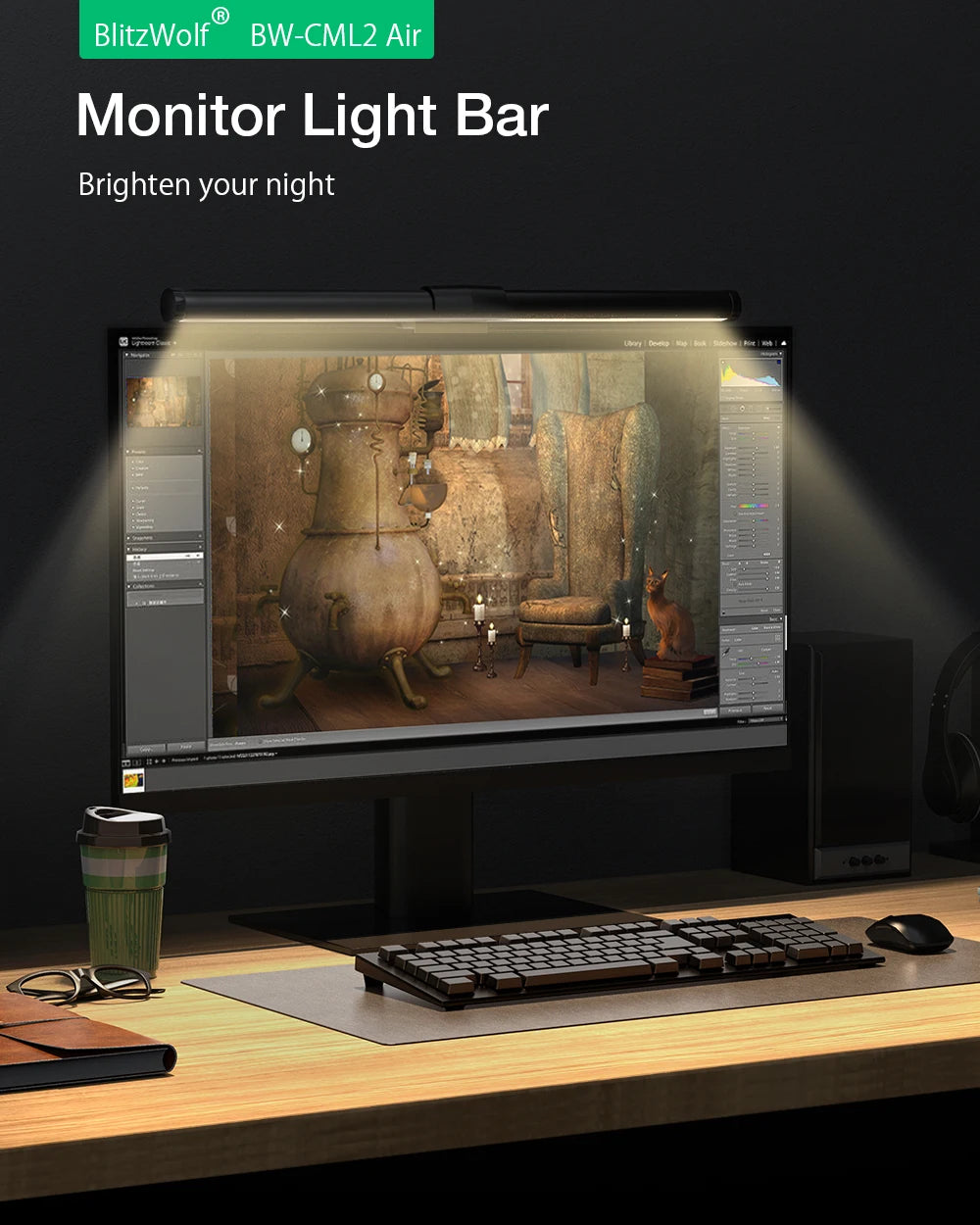 BlitzWolf BW-CML2 Air Monitor Light Bar Eye Protection 300-1000Lux Touch Control USB Screen Hanging Lightbar for Computer