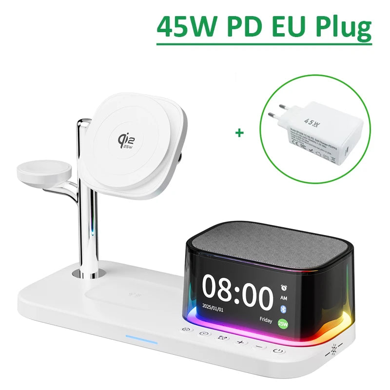 Qi2.2 25W 5 in 1 Magnetic Wireless Charger Stand Bluetooth Speaker Fast Charging For iPhone 17 Pro Apple Samsung Watch 2-9 SE