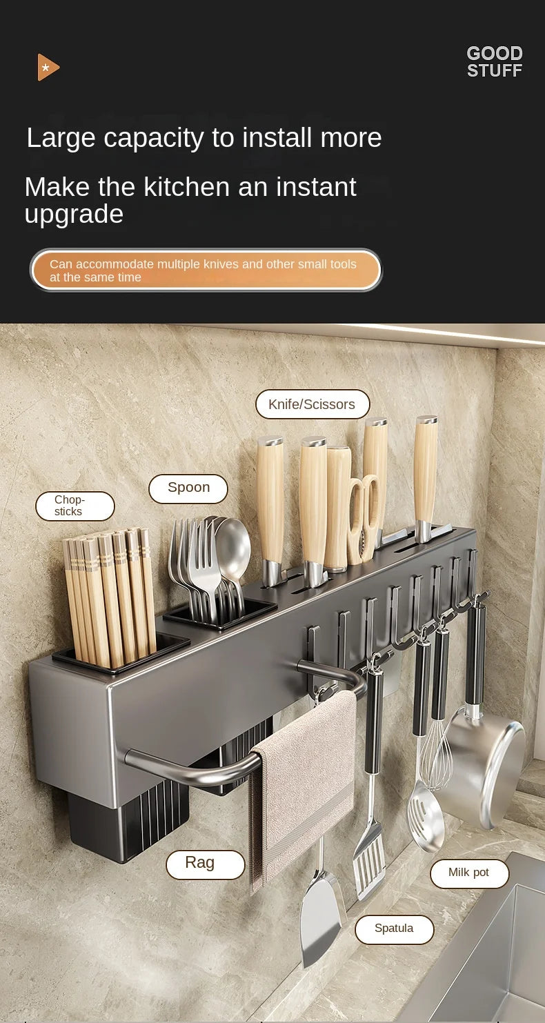 Tool-free Kitchen Shelf, Kitchen Accessories, Multifunctional Wall-mounted Chopstick Holder, Storage for Knives and Tools